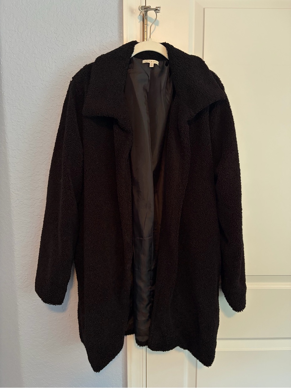 Plush Open-Front Teddy Jacket in Black